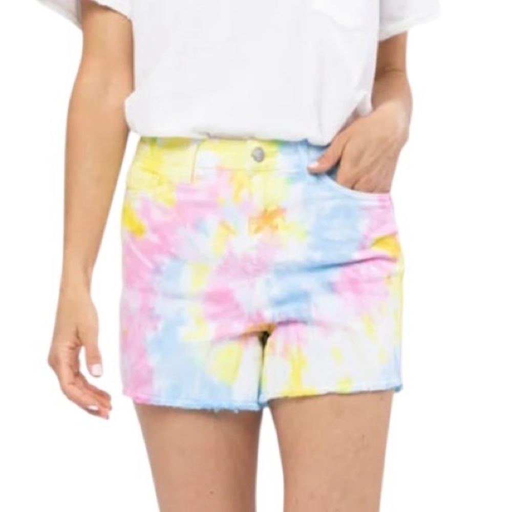 NWT Judy Blue 1X Neon Pastel Tie Dye Denim Shorts Casual Colorful